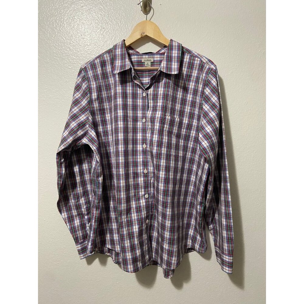 L.L. Bean Women's Wrinkle Free Plaid Button Up Top‎ Size XL